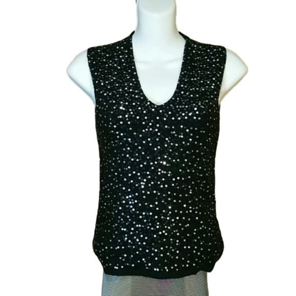 The Limited V Neck Black Sequined Sleeveless Top Womens Size Small